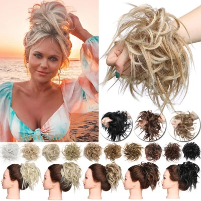 7" Messy Bun Hair Piece Scrunchie Updo Real Thick Hair Extensions as Human Hair - Image 1 of 4