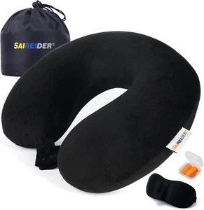 Neck Pillows for Travel 100% Memory Foam Adjustable Travel Pillows with Storage - Picture 1 of 7