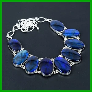 925 Sterling Silver Blue Fire Labradorite Stone Bezel New Chain Necklace Jewelry - Picture 1 of 6