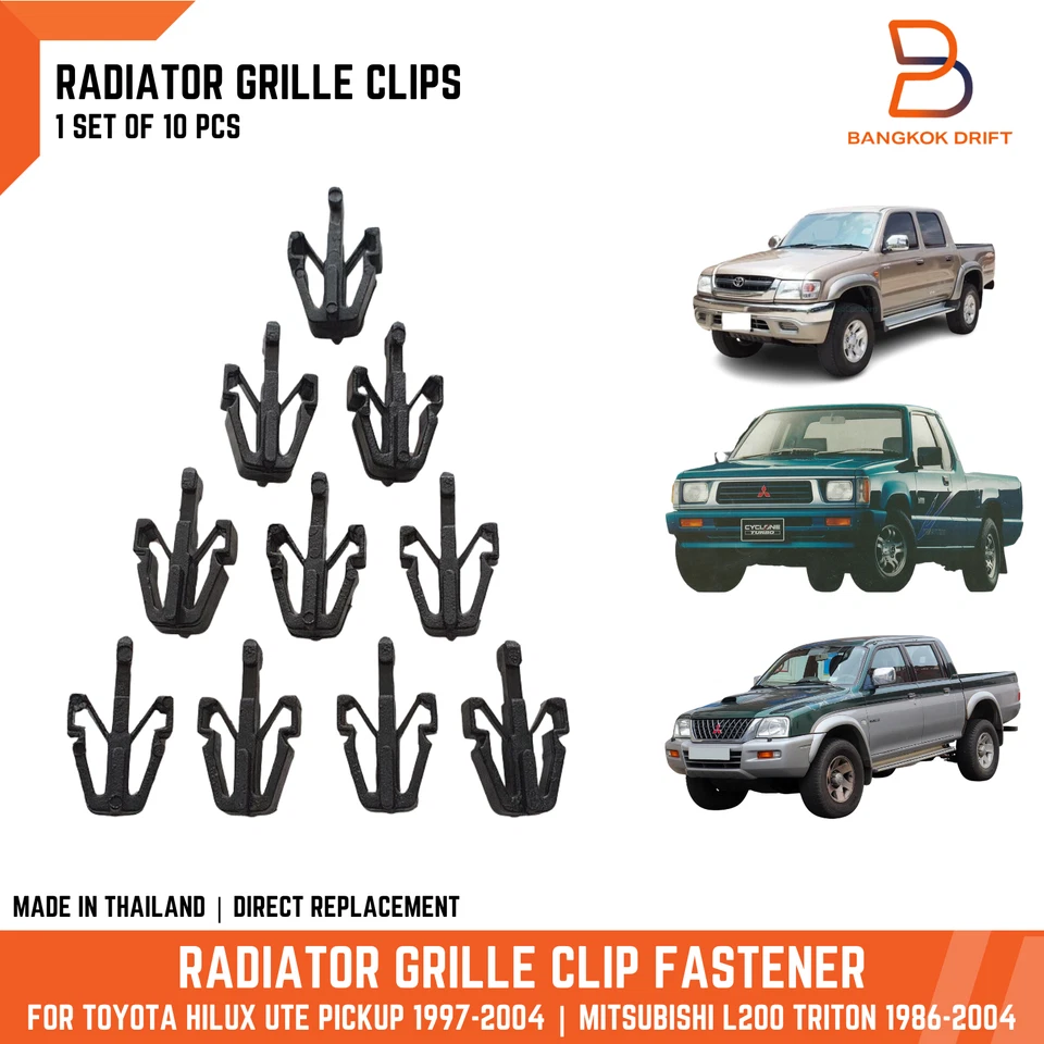 10 sujetadores de clip de rejilla delantera para Mitsubishi L200 Mighty Max Dodge RAM 50 86-04 Foto 1 de 4