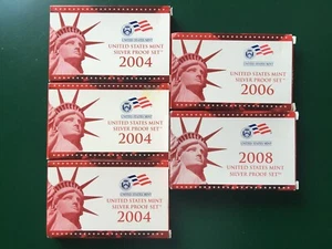 5 90% SILVER UNITED STATES PROOF SETS $9.25 SILVER FACE W/COA'S 2004 2006 2008  - Picture 1 of 4
