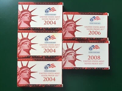 5 90% SILVER UNITED STATES PROOF SETS $9.25 SILVER FACE W/COA'S 2004 2006 2008  - Image 1 of 4
