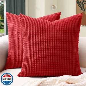 Softalker Throw Pillow Covers 16x16 Inch, Set of 2, Soft Corduroy Boho Stripe - Picture 1 of 5