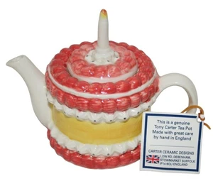 VTG Tony Carter Mini Ceramic Birthday Cake Teapot Candle Lid Whimsical Gift - Picture 1 of 5