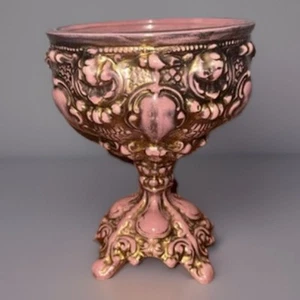VTG Ceramic Pink/Gold Footed Ornate Urn/Vase/Compote-Italian Style-GUC - Picture 1 of 11