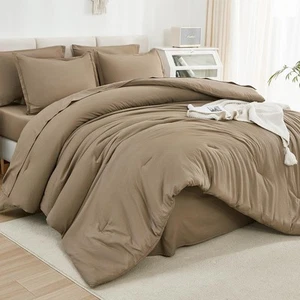 Litanika California King Comforter Set Taupe - 7 Pieces Bed in a Bag Cal King... - Picture 1 of 7