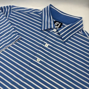 Camisa Polo FootJoy Para Hombre Mediana Azul Blanca Rayas Golf Rendimiento Elastizada Logo - Imagen 1 de 7