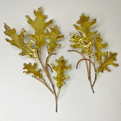 Juego De Colección De 2 Ramas De Hoja De Metal Tono Dorado Latón Decoración MCM Foto 1 de 4