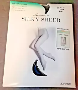 JC Penney Sheer Caress Sheerest Support Pantyhose Off Black 89 Queen Tall - Picture 1 of 3