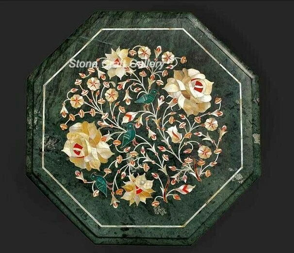 12" Marble Corner Table top Inlay Pietra Dura Handicraft Work Home Decor - Image 1 of 3