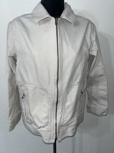 Talbots Kids Denim Jacket Pockets Youth 14 Large Off White Front Zip - Picture 1 of 8