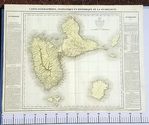 La Guadeloupe- Rare Grande Carte Géographique Statistique et Historique de 1825 - Bild 1 von 1