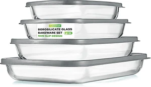 8-teiliges Glasbackform Set mit Deckel, (4 stapelbare rechteckige Glasformen,,, - Bild 1 von 12