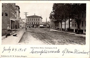 FARMINGTON, NEW HAMPSHIRE - ODD FELLOWS BLOCK - 1905 - UNDIVIDED BACK POSTCARD - Picture 1 of 2