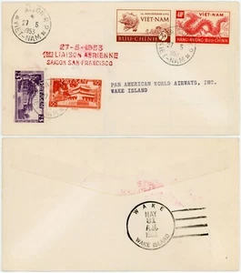 VIETNAM TO WAKE ISLAND FLUG SAIGON SAN FRANCISCO PAN AM MULTI FRANKING 1953 - Bild 1 von 3