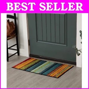 Durable Low Pile Multicolor Striped Area Rug 2' 6" x 3' 10" for High Traffic - Picture 1 of 11