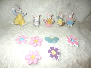 Easter Figurines~Rabbits & Flowers~11 Items Total~Pre-Owned~1990's - Picture 1 of 8