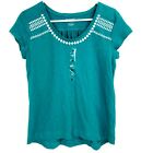 Northcrest Womens Top T Shirt Size Small Green Stitching Hi Low Blouse