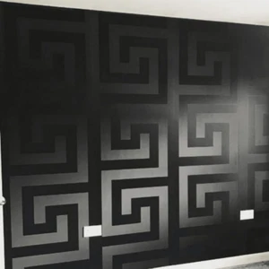 Solea Black Satin Greek Key Wallpaper - Picture 1 of 7