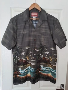 RJC Mens Hawaiian Shirt Size Medium Palm Trees Coast At Night Made In Hawaii USA - Picture 1 of 9