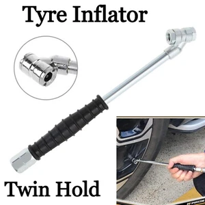 Open Black Tyre Inflator Connector Twin Hold-on Closed End Valve Style - Picture 1 of 13