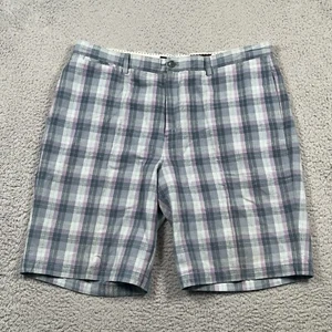 Black Brown 1826 Mens Shorts 40 Madras Check Flat Front Chino Linen Cotton Blend - Picture 1 of 11