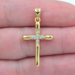 18K Yellow Gold Filled Clear Topaz Exquisite Cross Charming Pendant Jewelry Gift