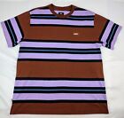Obey Striped Shirt Mens Large Cotton Brown Purple Logo Casual Preppy Street Wear