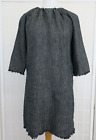 Laura Ashley Raw Edge Tunic Dress Charcoal Grey Size 8 Linen Pockets