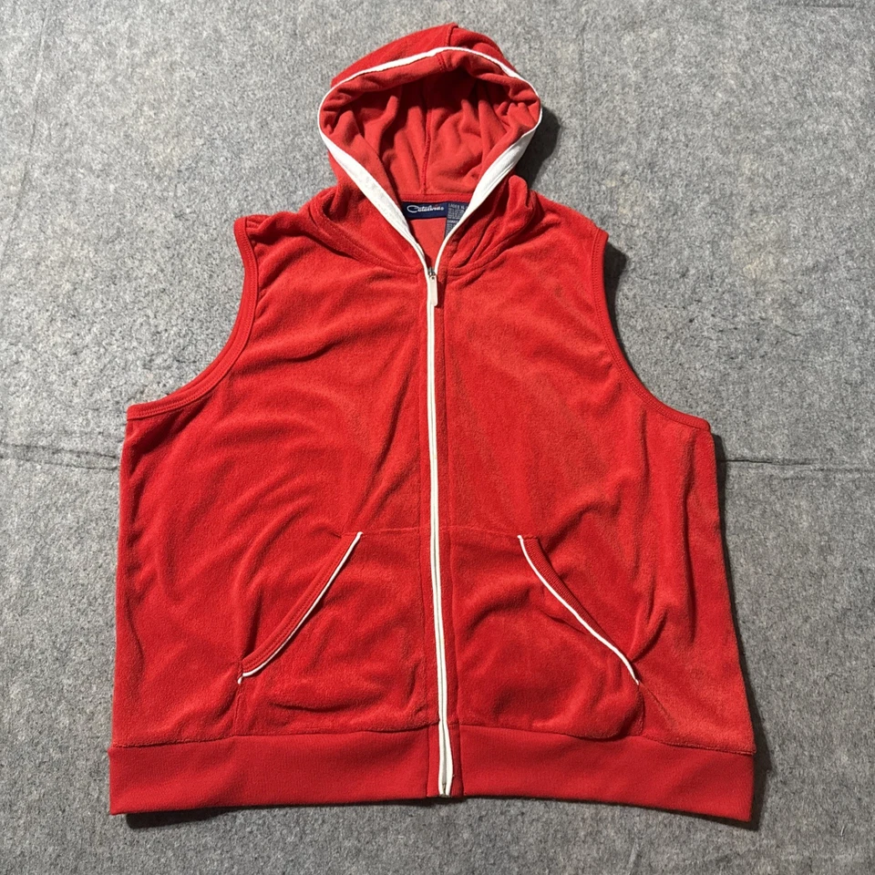 Chaleco con Capucha Cremallera Completa Catalina Vintage para Mujer XL Rojo Terry Tela Bolsillos Retro Foto 1 de 4