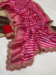 Designer Sari Bollywood Bridal Silk Saree Blouse South Indian Ethnic Wedding - Picture 1 of 1