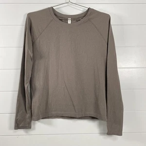 Athleta Shirt Damen Medium Taupe Gerippt Langarm Nahtlos Metallic Strick Oberteil - Bild 1 von 10