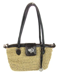 Cartera/bolso Brighton tostado tejido con doble asa borde marrón y detalles en tono plateado en muy buena condición - Imagen 1 de 11