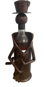 Portabotellas de vino de metal vintage Caddy hombre en sombrero de copa escultura 14" - Imagen 1 de 4