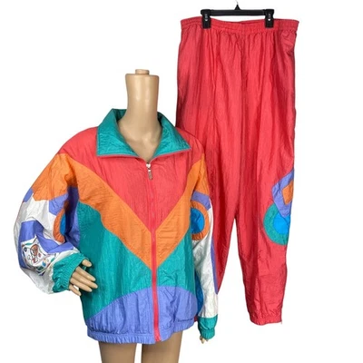 Vtg 80s Head Sportswear Chevron Windbreaker Jacket + Pants Track Suit SZ XL - Image 1 of 4