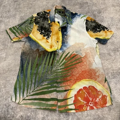 Express Men’s Button Down - Tropical Fruit Print  - Short Sleeve - Size Large - Image 1 of 4