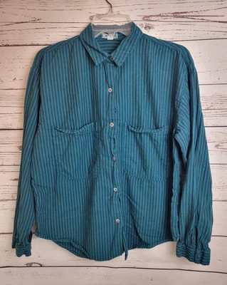 Camisa vintage Cherokee verde a rayas bolsillos abotonados para mujer talla grande Foto 1 de 4