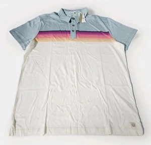 Marine Layer Mens Size M/L White Multicolored Stripe Short Sleeve Polo Shirt New - Picture 1 of 11