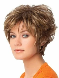 Brown Wigs for White Women Curly Pixie Cut Wigs with Bangs Synthetic Hair - Bild 1 von 6