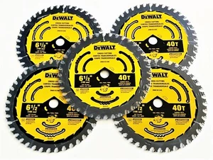 5 DEWALT 6-1/2" CARBIDE 40T CORDLESS CIRCULAR SAW BLADES FINISH 40 DWA161240 - Picture 1 of 3