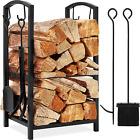 5-Piece Indoor Outdoor Wrought Iron Firewood Log Storage Rack Holder Firepit Too