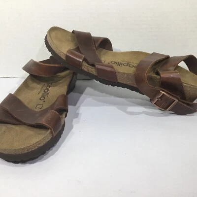 Papillio Womens Size 7 EU 38 Narrow Lola Brown Leather Wedge Sandals Y23-1394 - Image 1 of 4