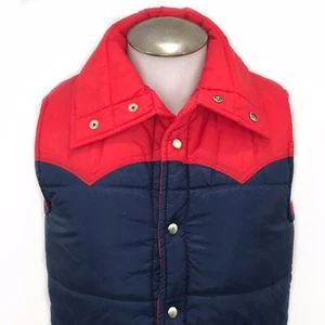 Chaleco acolchado pequeño de nailon para hombre vintage años 80 botón a presión bloque de color - Imagen 1 de 7