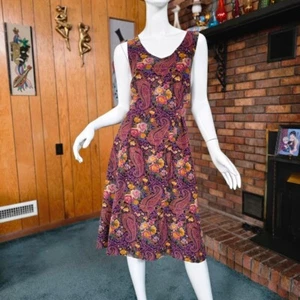 Vintage 70s 80s Cottagecore Corduroy Huge Paisley Fall Floral Jumper Dress L/XL - Picture 1 of 10