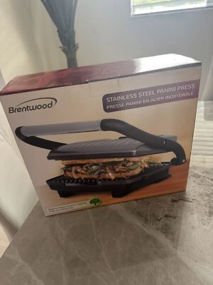 Gourmet Panini Press Floating Lid Brentwood Ceramic Coating Stainless Steel  - Image 1 of 4