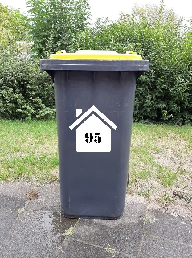 Mülltonnen Aufkleber Haus-Optik  mit Hausnummer, Straßenname oder Name wählbar - Bild 1 von 1