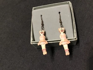Vintage Earrings Betsy Johnson? Cat Ballerina Dangles - Picture 1 of 3