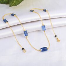 Natural Kyanite 6x8mm Cushion Gemstone 18" Gold Plated Chain 925 Silver Necklace