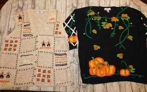 VTG 90's SWEATER LOT VEST FALL AUTUMN HALLOWEEN KATHRYN DEENE WOMENS PLUS 26 28 - Picture 1 of 19