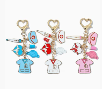Lot 10 pcs cartoon Nurse Metal Enamel Pendant Keychain Jewelry Accessories DIY - Image 1 of 3